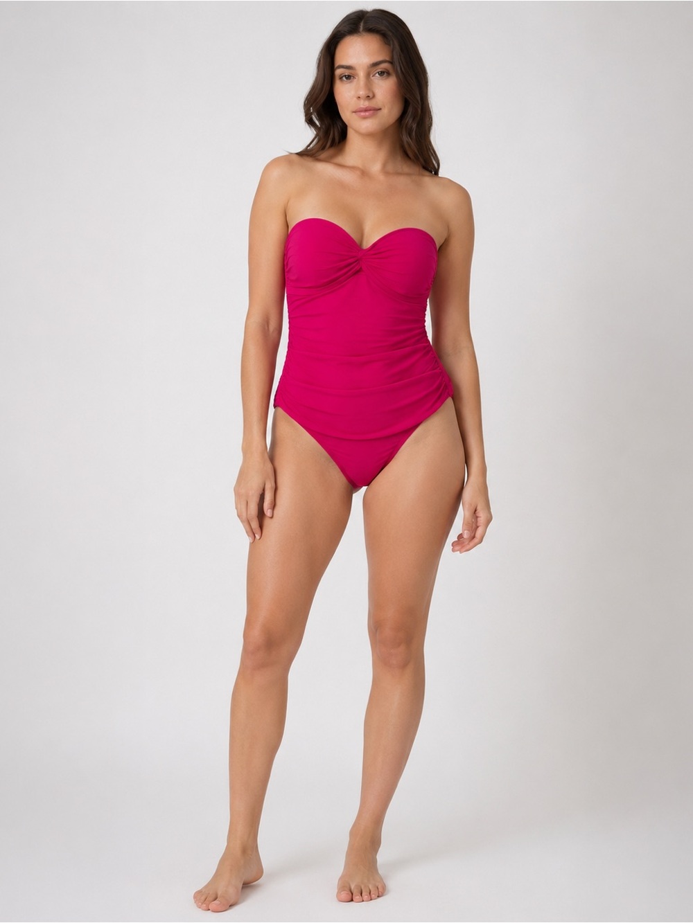 Anne Cole Strapless Twist One-Piece Swimsuit in Hot Pink